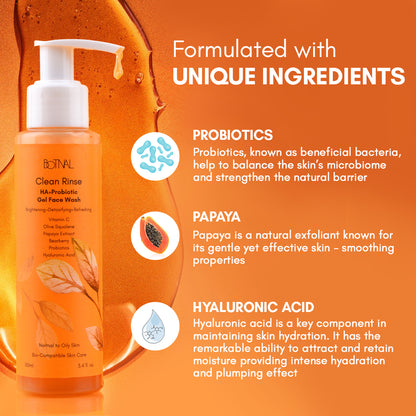 Clean Rinse Probiotic Gel Face Wash With Vitamin C, Hyaluronic Acid and Papaya